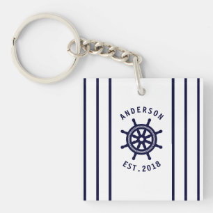 Porte-clefs Roue Nautique Et Bleu Bleu Marine Sur Mesure
