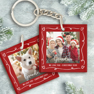 Porte-clefs Rouge 2 Photo Noël Amour Vous Grand-mère Doodles A