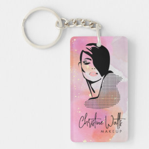 Porte-clefs Rouge à Joues Glamour Rose Pailleté Maquillage QR