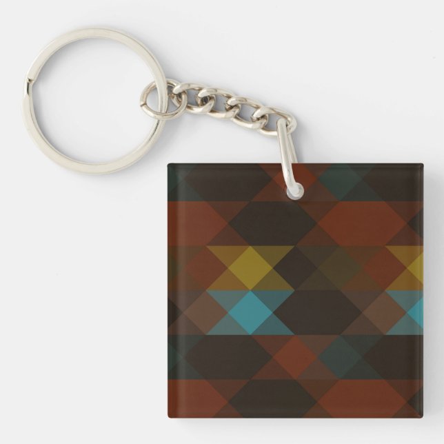 Porte-clefs rouge brun olive jaune et turquoise (Devant)