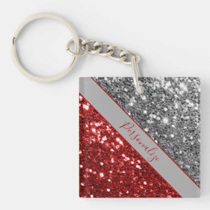 Porte-clefs Rouge Élégant Paillettes Argent Personnaliser