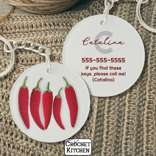 Porte-clefs Rouge épicé Moderne Minimal Crochet Jalapeno Nom