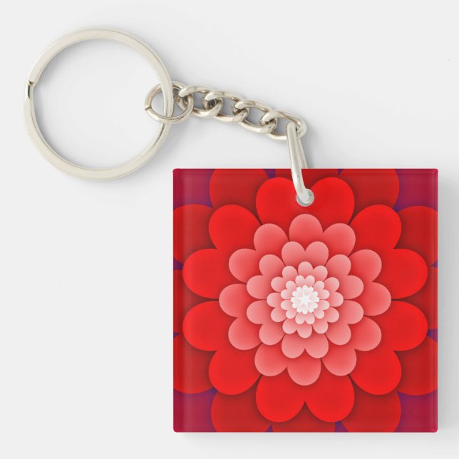 Porte-clefs Rouge Floral Mandala-58566 (Devant)