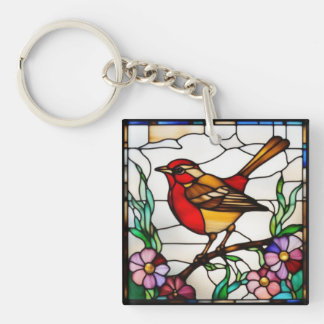 Porte-clefs Rouge-gorge lumineux en vitrail