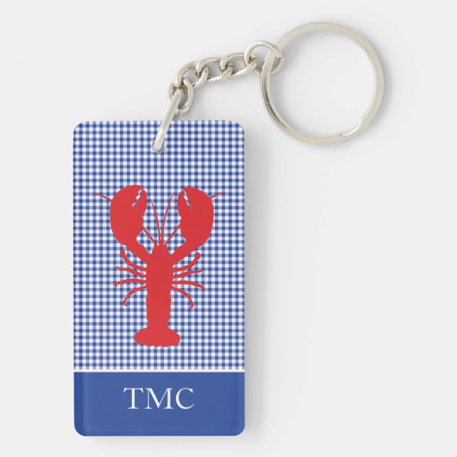 Porte-clefs Rouge Homard Bleu Blanc En vichy Monogramme INITIA (Dos)