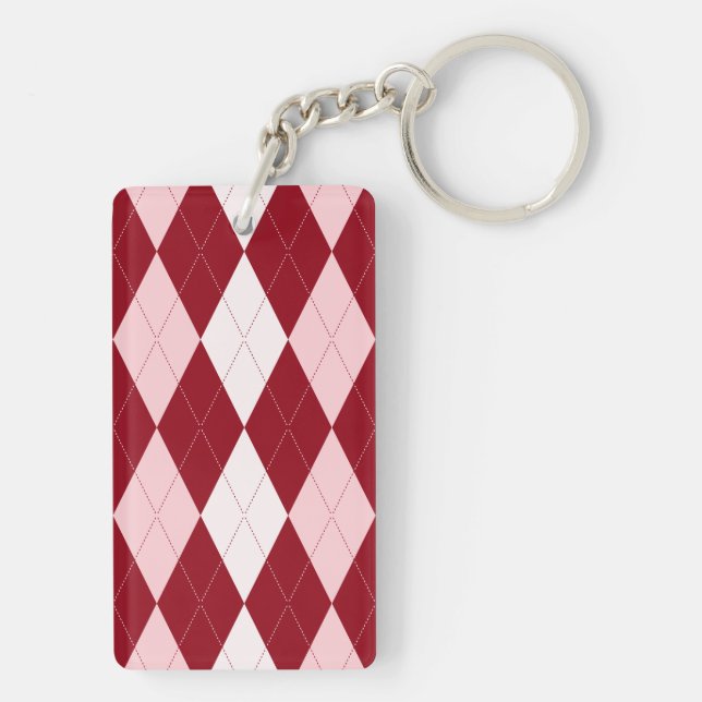 Porte-clefs Rouge Jacquard Crimson rose Petit Diamant Forme (Dos)