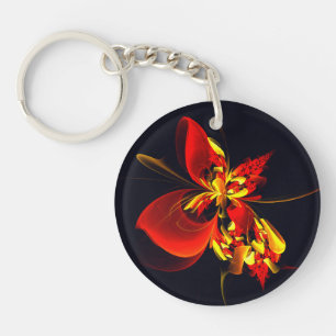 Porte-clefs Rouge Jaune Floral Moderne Résumé Modèle Art #10