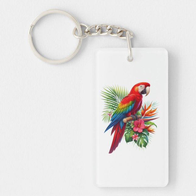 Porte-clefs Rouge macaw tropical floral (Devant)