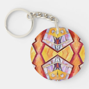 Porte-clefs Rouge orange jaune violet Abstrait fractal ~