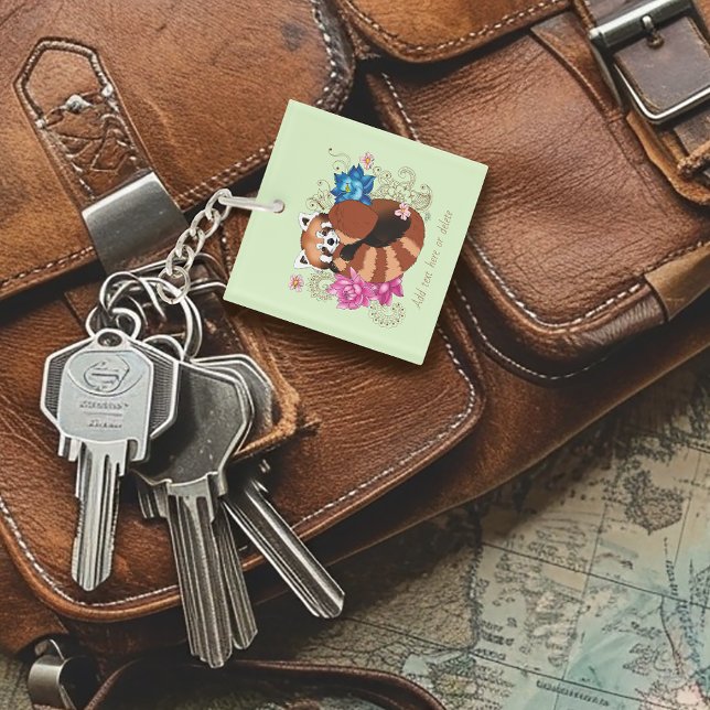 Porte-clefs Rouge Panda Lotus Fleurs henné code QR (Créateur téléchargé)