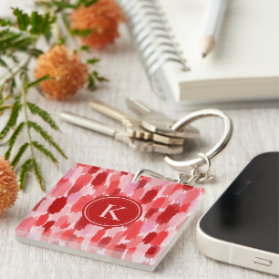 Porte-clefs Rouge rose Abstrait brosses Motif Monogramme
