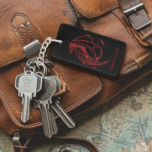 Porte-clefs Rouge Tribal Dragon Noir