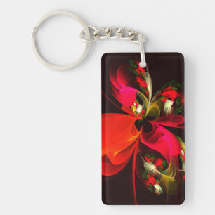 Porte-clefs Rouge Vert Floral Moderne Art Abstrait Motif #02