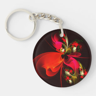 Porte-clefs Rouge Vert Floral Moderne Art Abstrait Motif #02