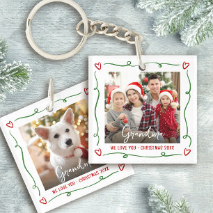 Porte-clefs Rouge Vert Photo Noël Amour Toi Mamie Doodles