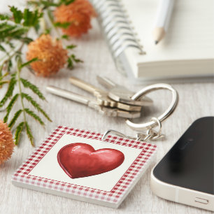 Porte-clefs Rouge vintage et En vichy de crème avec coeur