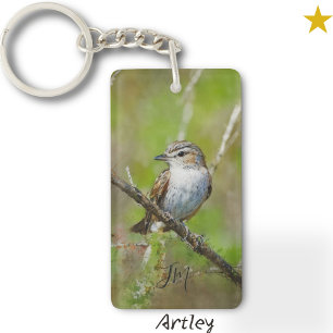 Porte-clefs Rouge Vireo Oiseau Peinture Initiales Personnalisé