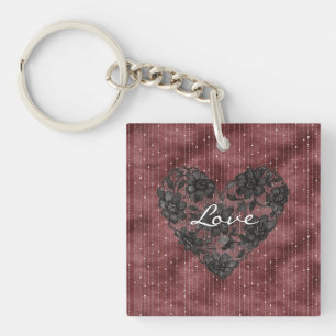 Porte-clefs Rouges Bourguignon Rayures Fausse Dentelle Florale