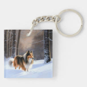 Porte-clefs Rough Collie Laisser Neige Noël
