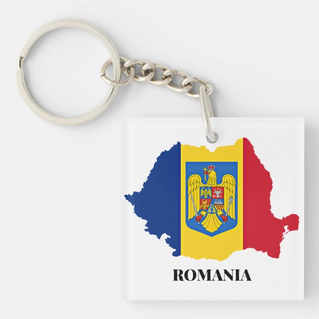 Porte-clefs Roumanie Silhouette, étiquetée, (Devant)