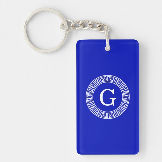 Porte-clefs Royal Blue Wt Grèce clé cadre de ligne initiale Mo (Devant)