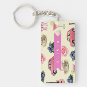Porte-clefs Ruban de cocktail rose coquette personnalisé adora
