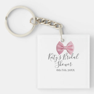 Porte-clefs ruban rose baby shower nom date pastel élégant te