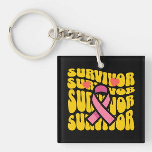 Porte-clefs Ruban Rose Survivante de Cancer du Sein