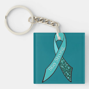 Porte-clefs Ruban turquoise de sensibilisation au cancer de l'