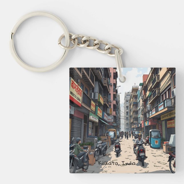Porte-clefs Rue animée du centre de Kolkata, Inde (Devant)