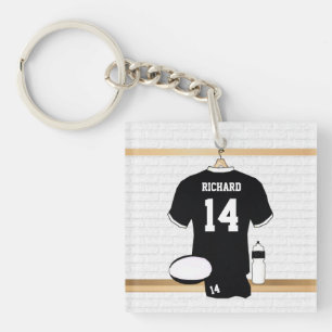Porte-clefs Rugby personnalisé Jersey noir et blanc