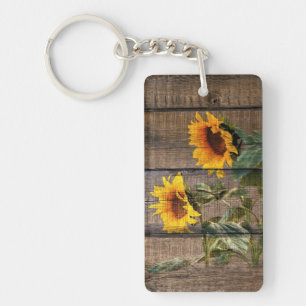 Porte-clefs Rustic Barn Wood Sunflower