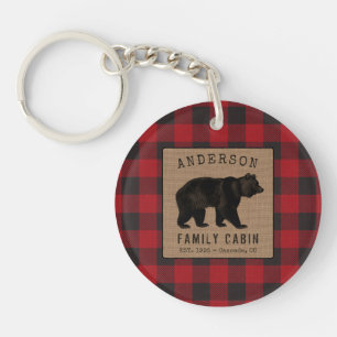 Porte-clefs Rustic Bear Family Cabine Red Buffalo Plaid Burlap