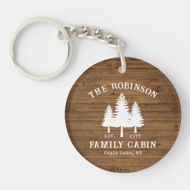 Porte-clefs Rustic Country Famille Cabines Arbres Bois Planche (Devant)