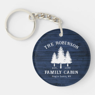 Porte-clefs Rustic Country Family Cabine Arbres Blue Wood Impr
