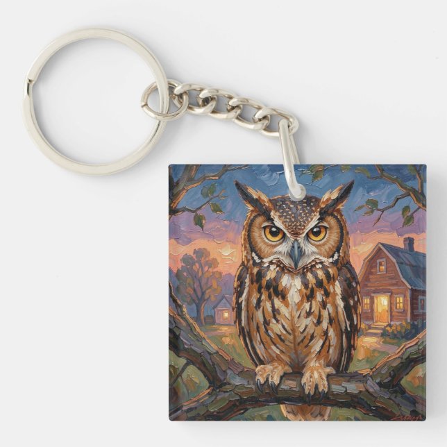 Porte-clefs Rustic Impasto Great Horned Owl  (Devant)
