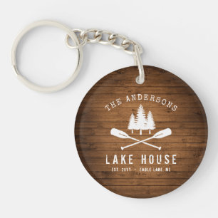 Porte-clefs Rustic Lake House Bateau Arbres Bois Imprimer