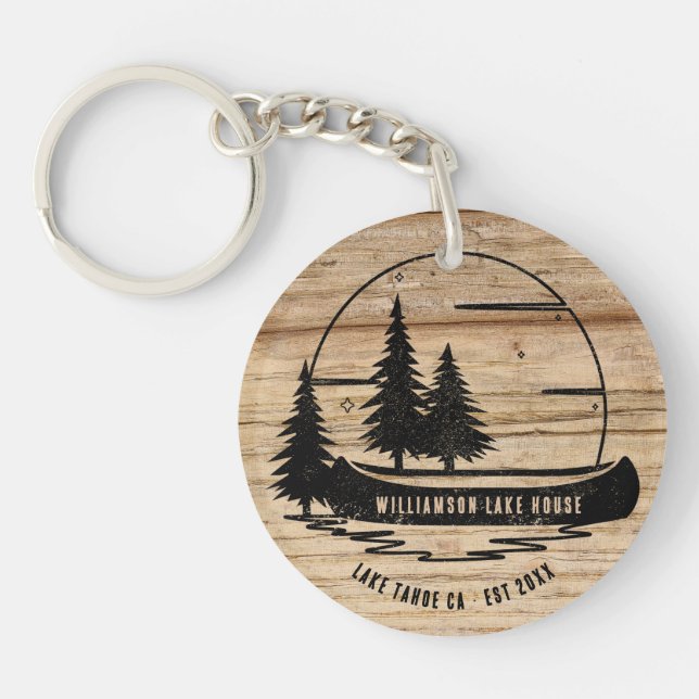 Porte-clefs Rustic Lake House Nature Nom de famille personnali (Devant)