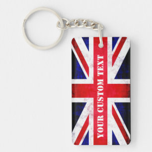 Porte-clefs Rustic Union Jack UK Drapeau Texte personnalisé