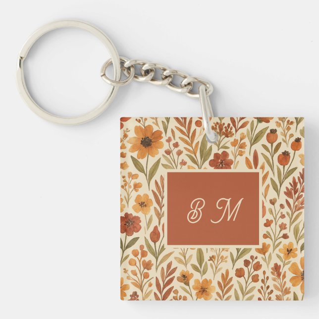 Porte-clefs Rustique Automne vibes d'automne & Monogramme flor (Devant)