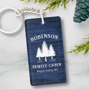 Porte-clefs Rustique Cabine de famille Arbres Bleu Planche en 