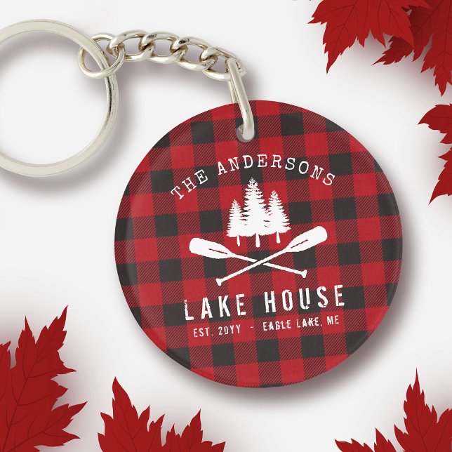 Porte-clefs Rustique Country Lake House Tree Red Buffalo Plaid (Créateur téléchargé)