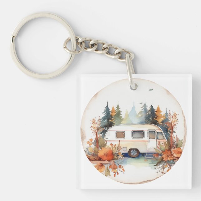 Porte-clefs RV Camping dans les Bois, RV camper (Devant)