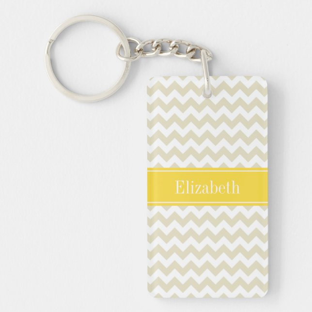 Porte-clefs Sable White Chevron Pineapple Nom Monogram (Devant)