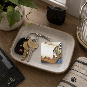 Porte-clefs Sac à provisions chat tigré curieux bleu mignon   