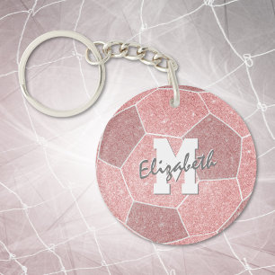 Porte-clefs sac de football rose girly avec monogramme