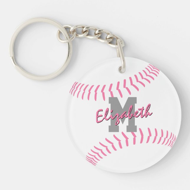 Porte-clefs sac de softball blanc gris rose minimal sport (Devant)