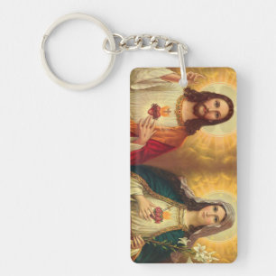 Porte-clefs Sacré Coeur de Jésus et Vierge Marie