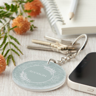 Porte-clefs Sage Green Elegant Damask Porte - clé personnalisé