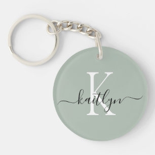 Porte-clefs Sage Green Nom initial Monographie initiale